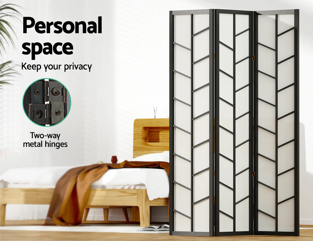 Artiss Room Divider Screen Privacy Wood Dividers Stand 3 Panel Archer Archer Black - Image 5