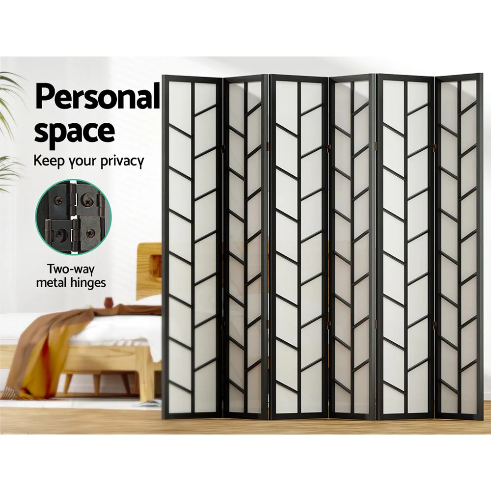 Artiss Room Divider Screen Privacy Wood Dividers Stand 6 Panel Archer Black - Image 5
