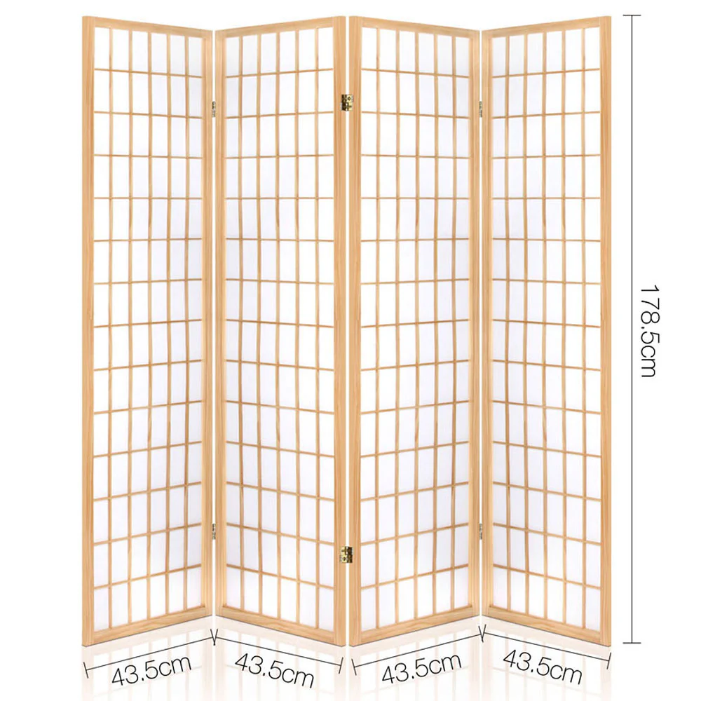 Artiss 4 Panel Room Divider Screen 174x179cm Natural - Image 3