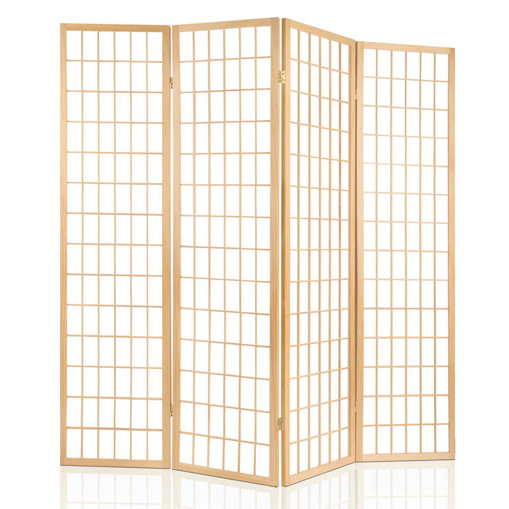 Artiss 4 Panel Room Divider Screen 174x179cm Natural - Image 4