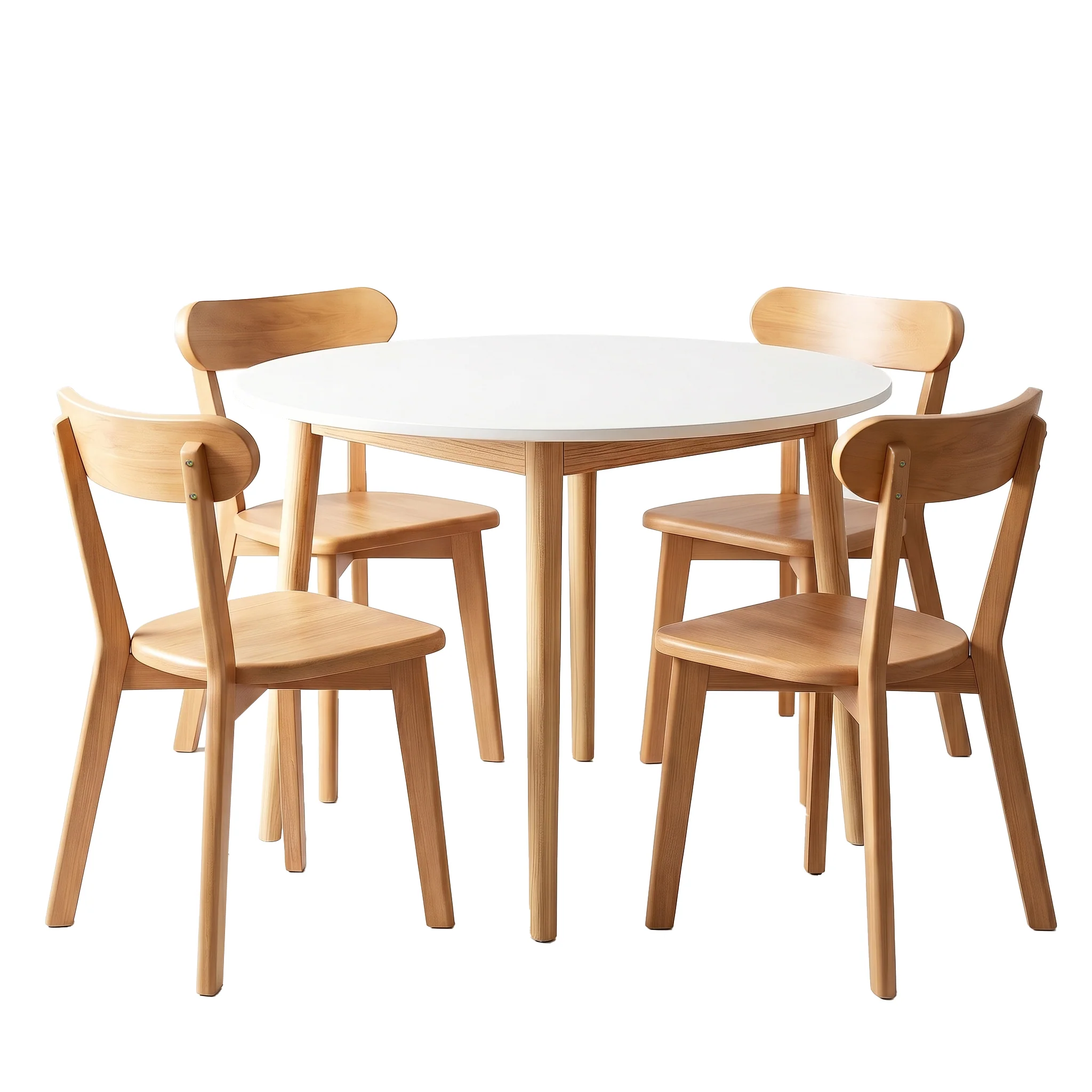 Artiss Round Dining Table and Chairs Set 5 PCS, 108cm Compact Kitchen Table Set with Solid Pine Wood Legs & 4 Ergonomic Rubber Wood Chairs,White Timber Dining Set for Small Space - Image 2