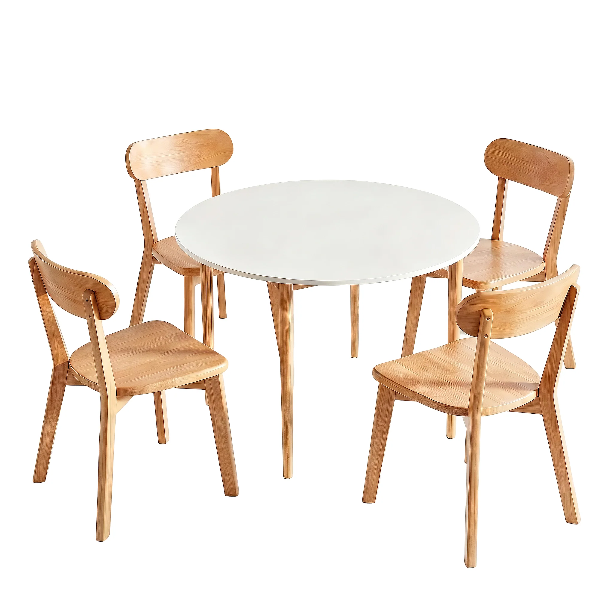 Artiss Round Dining Table and Chairs Set 5 PCS, 108cm Compact Kitchen Table Set with Solid Pine Wood Legs & 4 Ergonomic Rubber Wood Chairs,White Timber Dining Set for Small Space - Image 4
