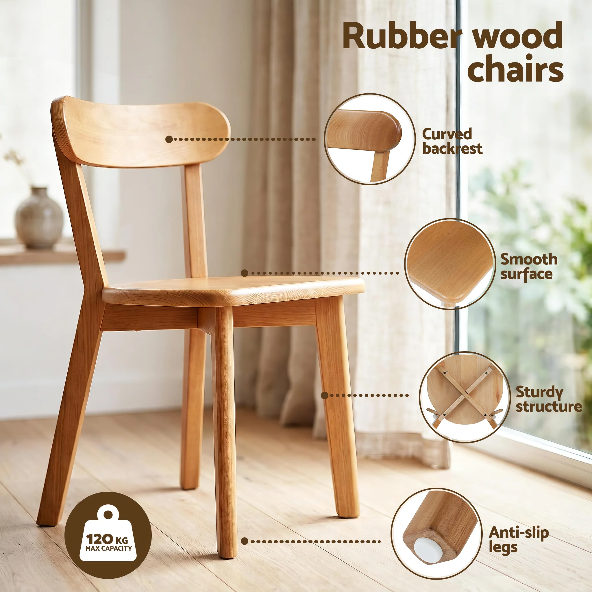 Artiss Round Dining Table and Chairs Set 5 PCS, 108cm Compact Kitchen Table Set with Solid Pine Wood Legs & 4 Ergonomic Rubber Wood Chairs,White Timber Dining Set for Small Space - Image 7