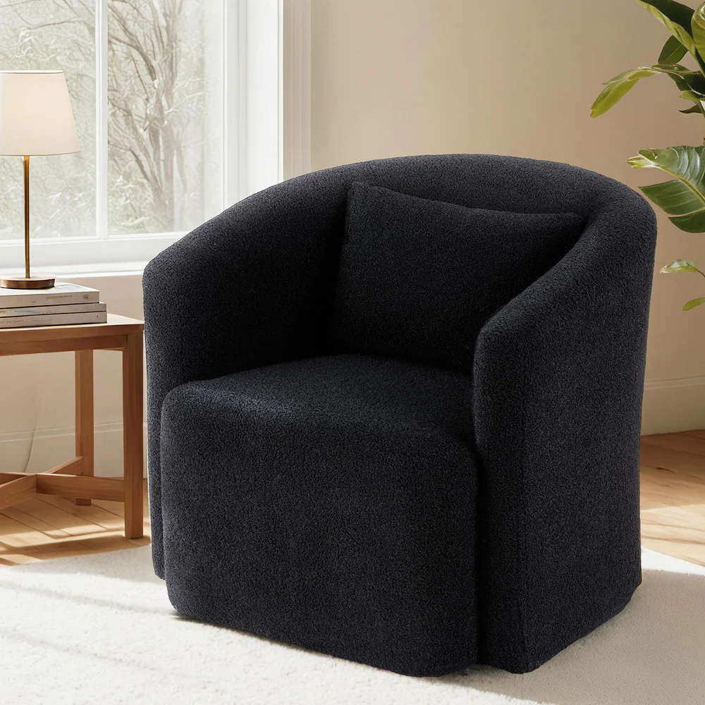 Artiss Round Swivel Armchair Sherpa Fleece Black - Image 7
