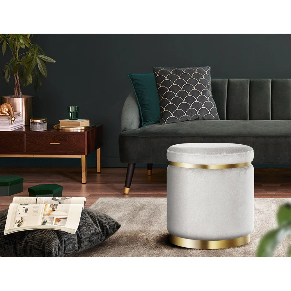 Artiss Ottoman Foot Stool Round Velvet Grey - Image 8