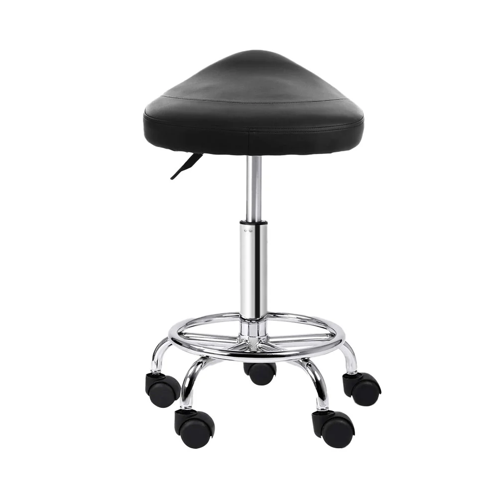 Artiss Salon Stool Saddle Swivel Chair Black - Image 4