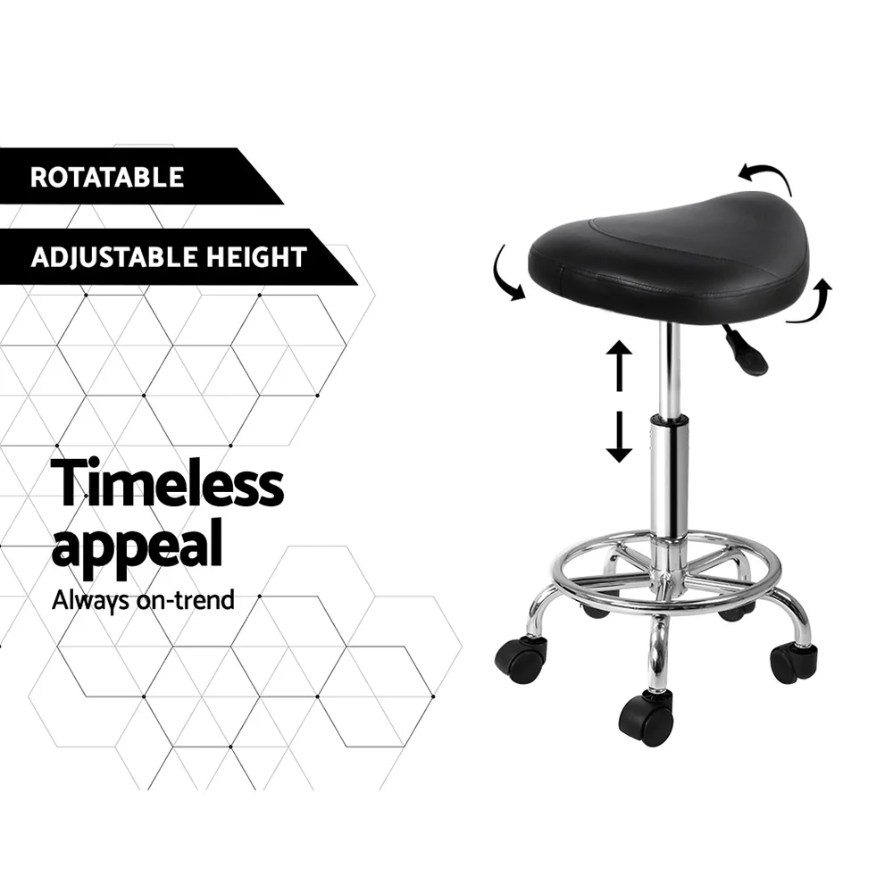 Artiss Salon Stool Saddle Swivel Chair Black - Image 5