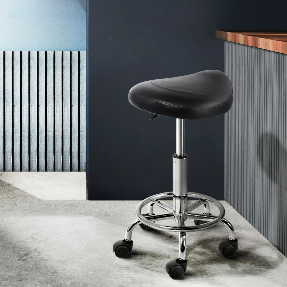 Artiss Salon Stool Saddle Swivel Chair Black - Image 8