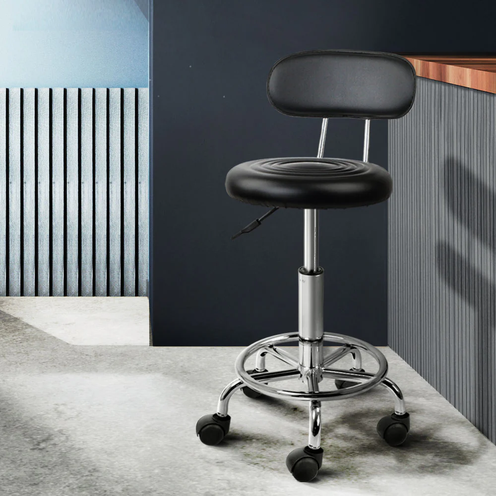 Artiss Salon Stool Swivel Chair Backrest Black - Image 8