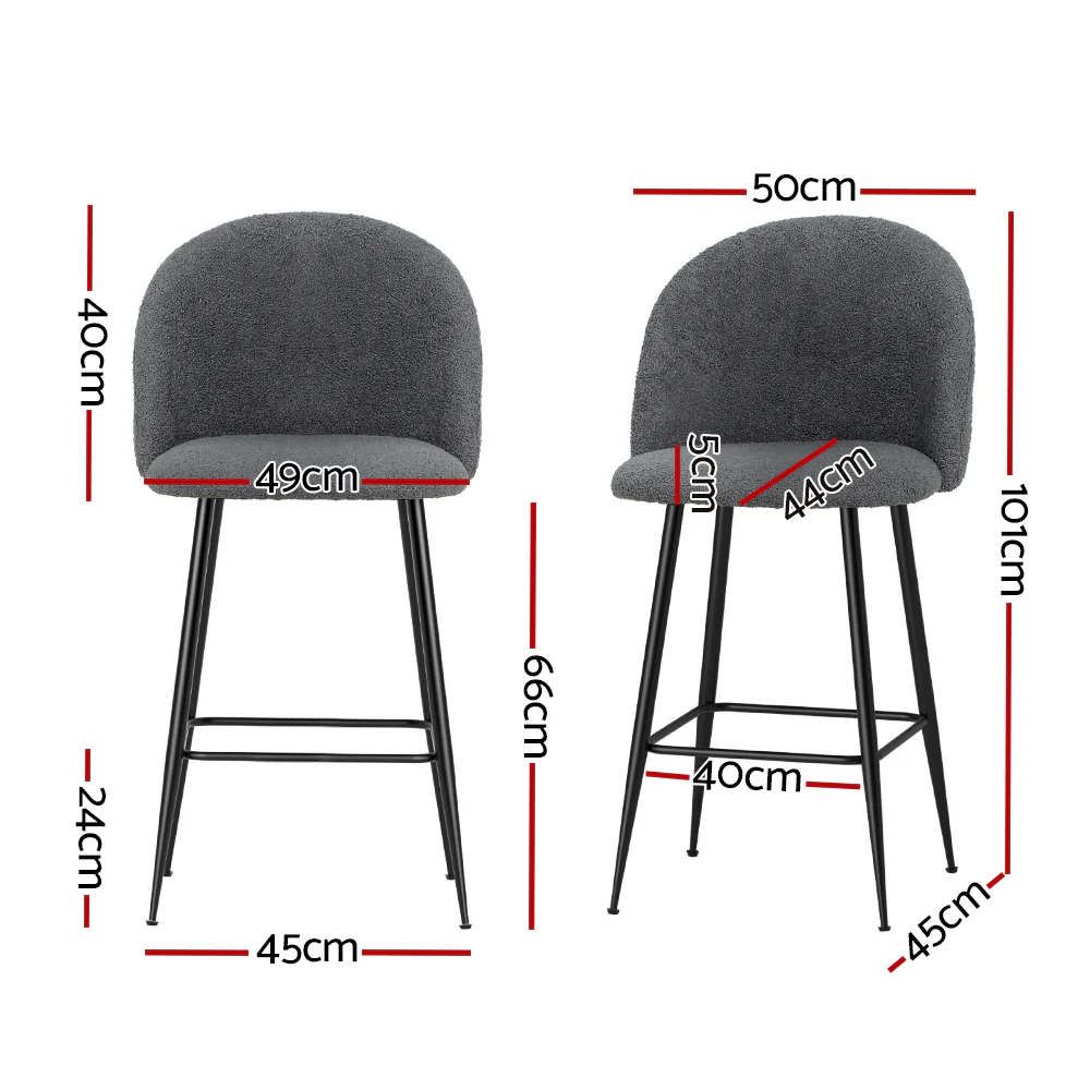 Artiss Bar Stools Kitchen Counter Barstools Sherpa Metal Chairs x2 - Image 2