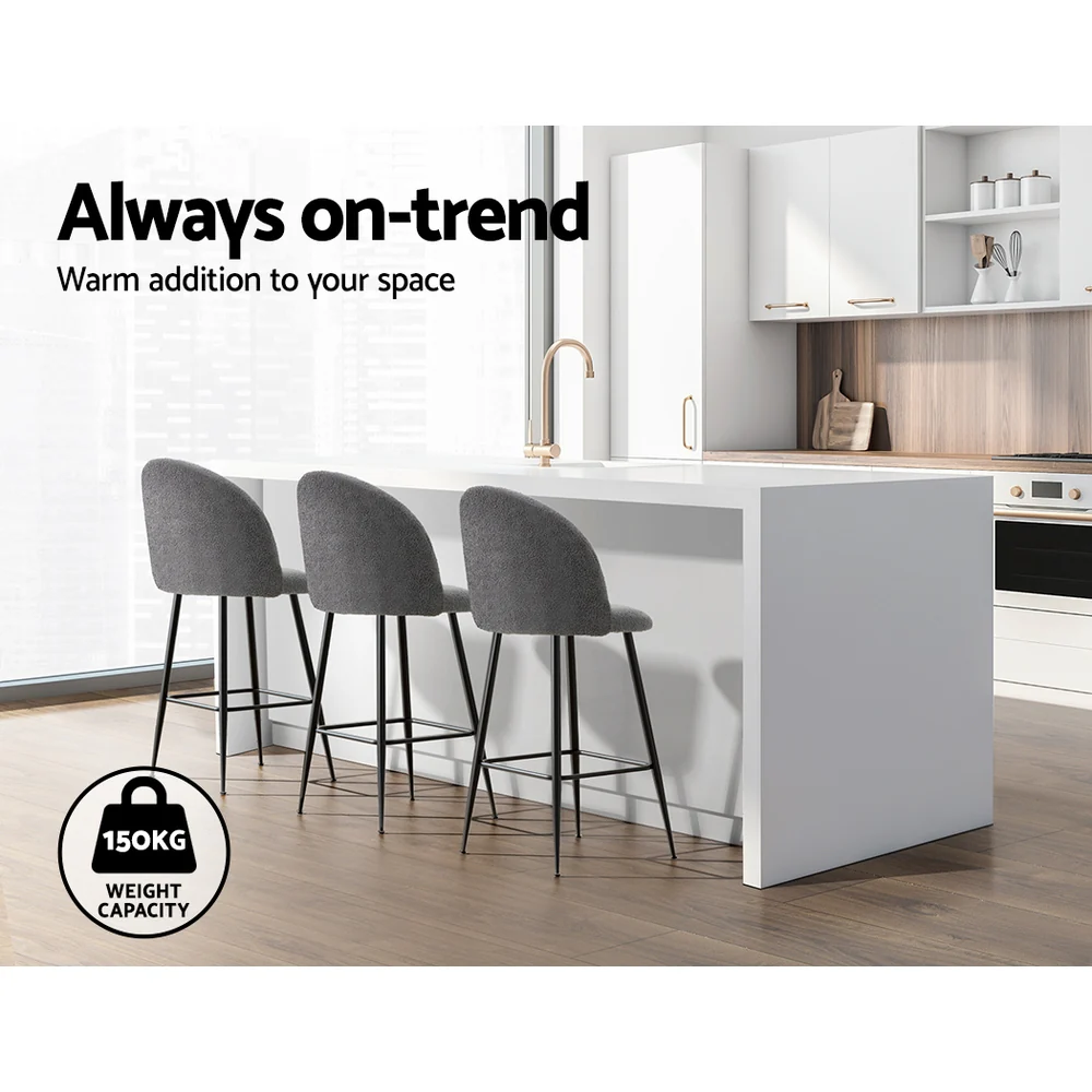 Artiss Bar Stools Kitchen Counter Barstools Sherpa Metal Chairs x2 - Image 5