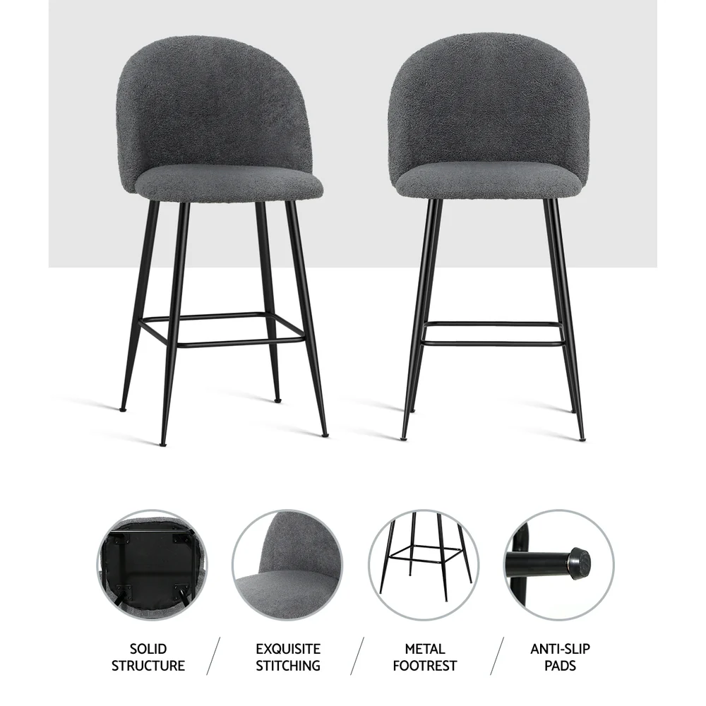 Artiss Bar Stools Kitchen Counter Barstools Sherpa Metal Chairs x2 - Image 6