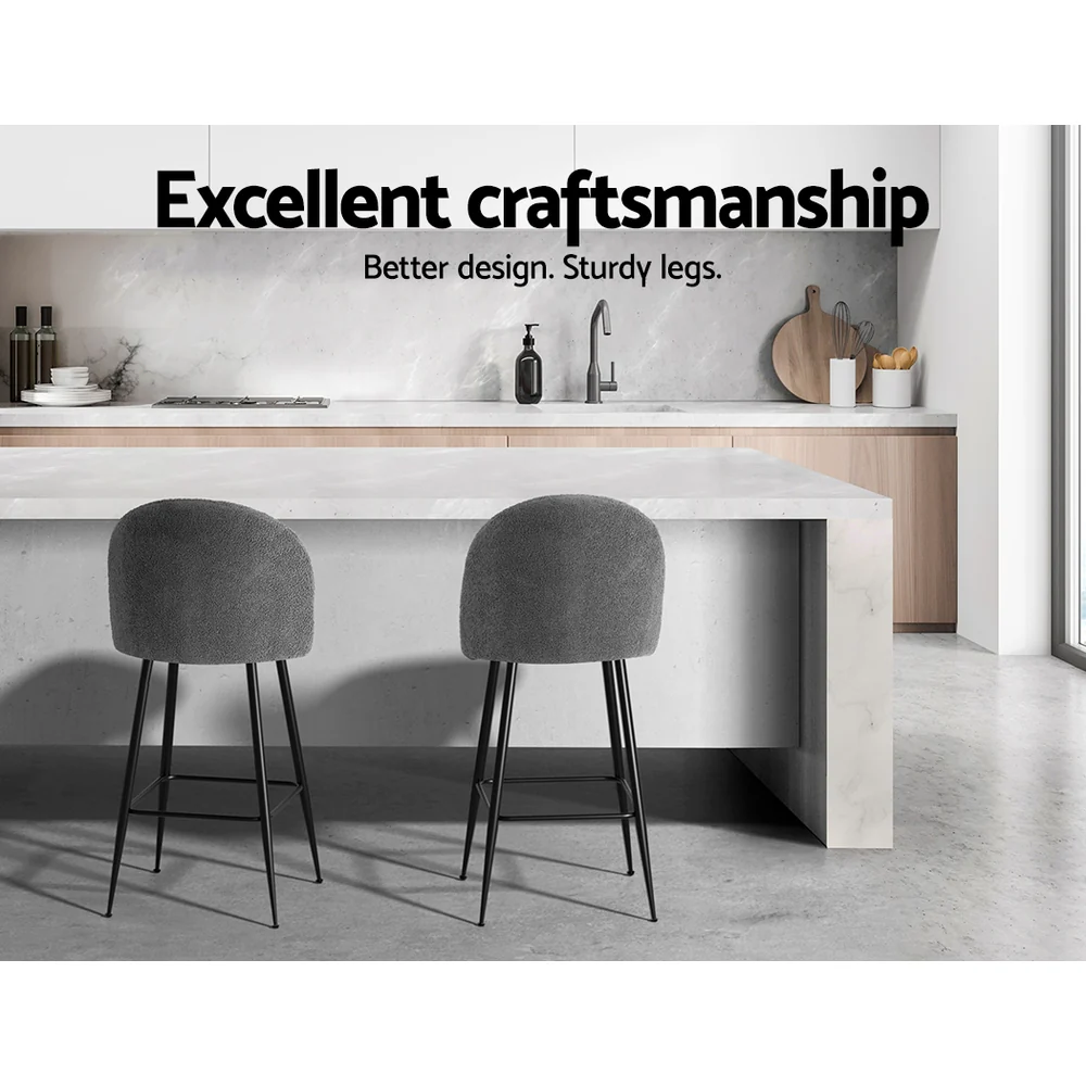 Artiss Bar Stools Kitchen Counter Barstools Sherpa Metal Chairs x2 - Image 7