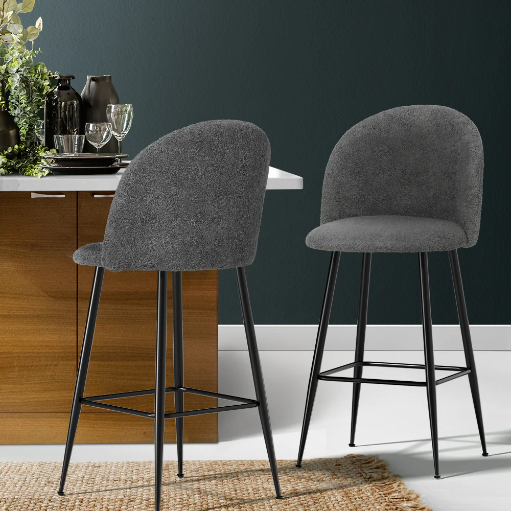 Artiss Bar Stools Kitchen Counter Barstools Sherpa Metal Chairs x2 - Image 8