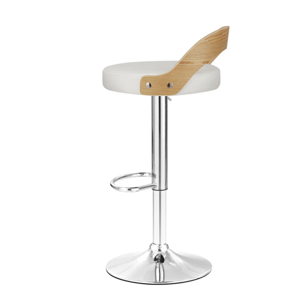 Artiss 2x Bar Stools Adjustable Leather Padded White - Image 4