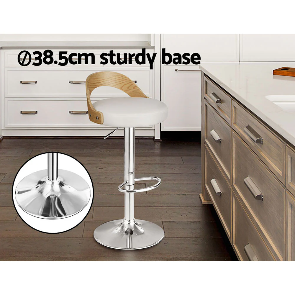 Artiss 2x Bar Stools Adjustable Leather Padded White - Image 6