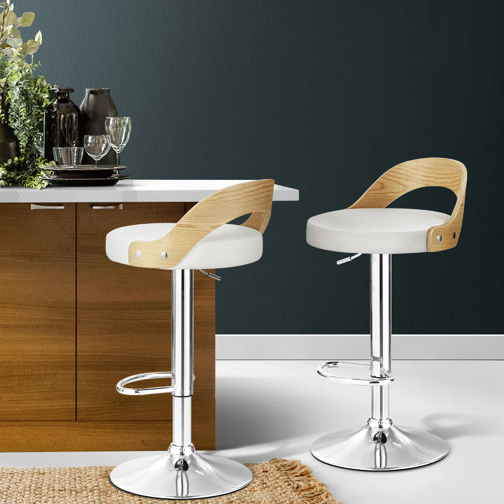 Artiss 2x Bar Stools Adjustable Leather Padded White - Image 8