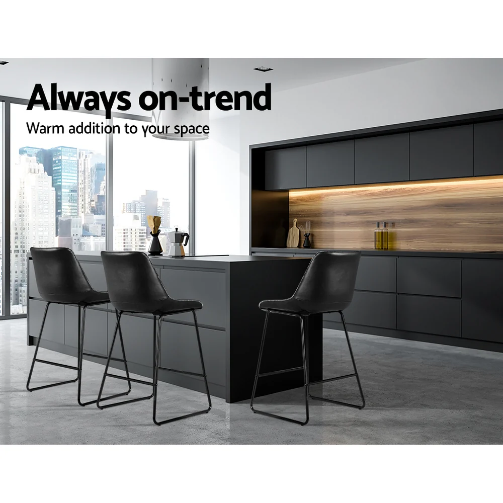 Artiss Bar Stools Kitchen Counter Barstools Leather Metal Chairs Black x2 - Image 5