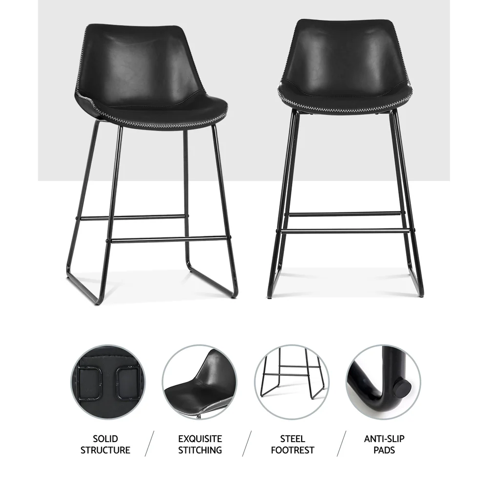 Artiss Bar Stools Kitchen Counter Barstools Leather Metal Chairs Black x2 - Image 6