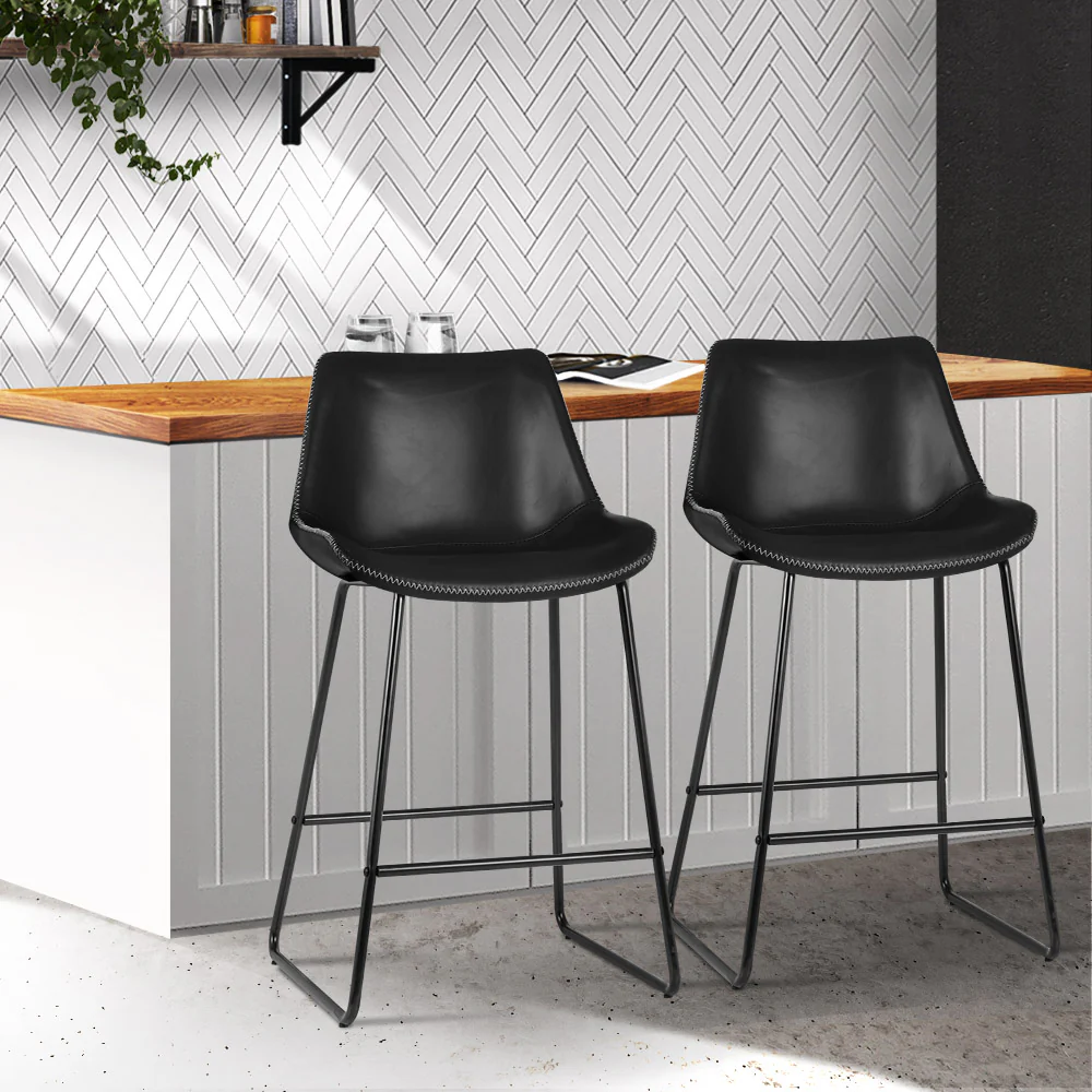 Artiss Bar Stools Kitchen Counter Barstools Leather Metal Chairs Black x2 - Image 8