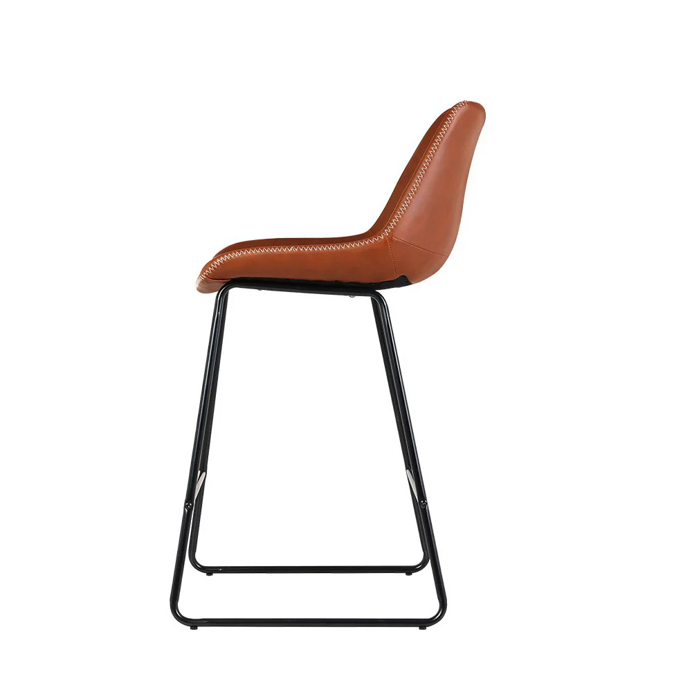 Artiss Bar Stools Kitchen Counter Barstools Leather Metal Chairs Brown x2 - Image 4