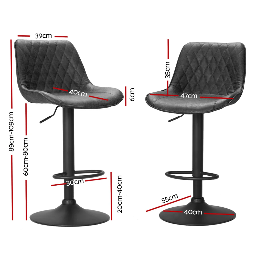 Artiss 2x Bar Stools Gas Lift Vintage Leather Black - Image 2