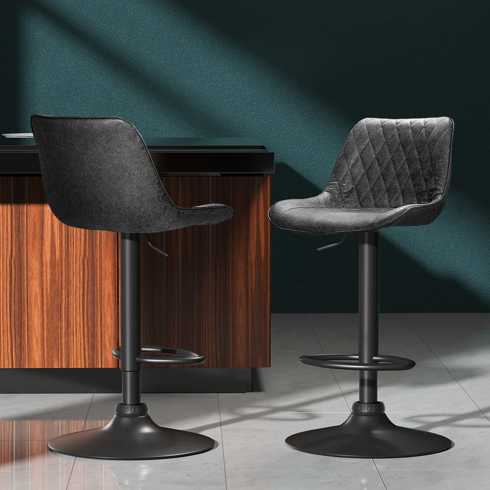Artiss 2x Bar Stools Gas Lift Vintage Leather Black - Image 8
