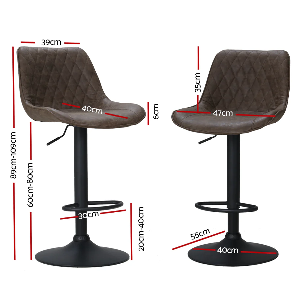 Artiss 2x Bar Stools Gas Lift Vintage Leather Brown - Image 2