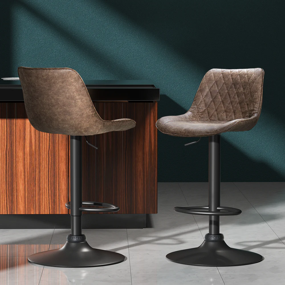 Artiss 2x Bar Stools Gas Lift Vintage Leather Brown - Image 8