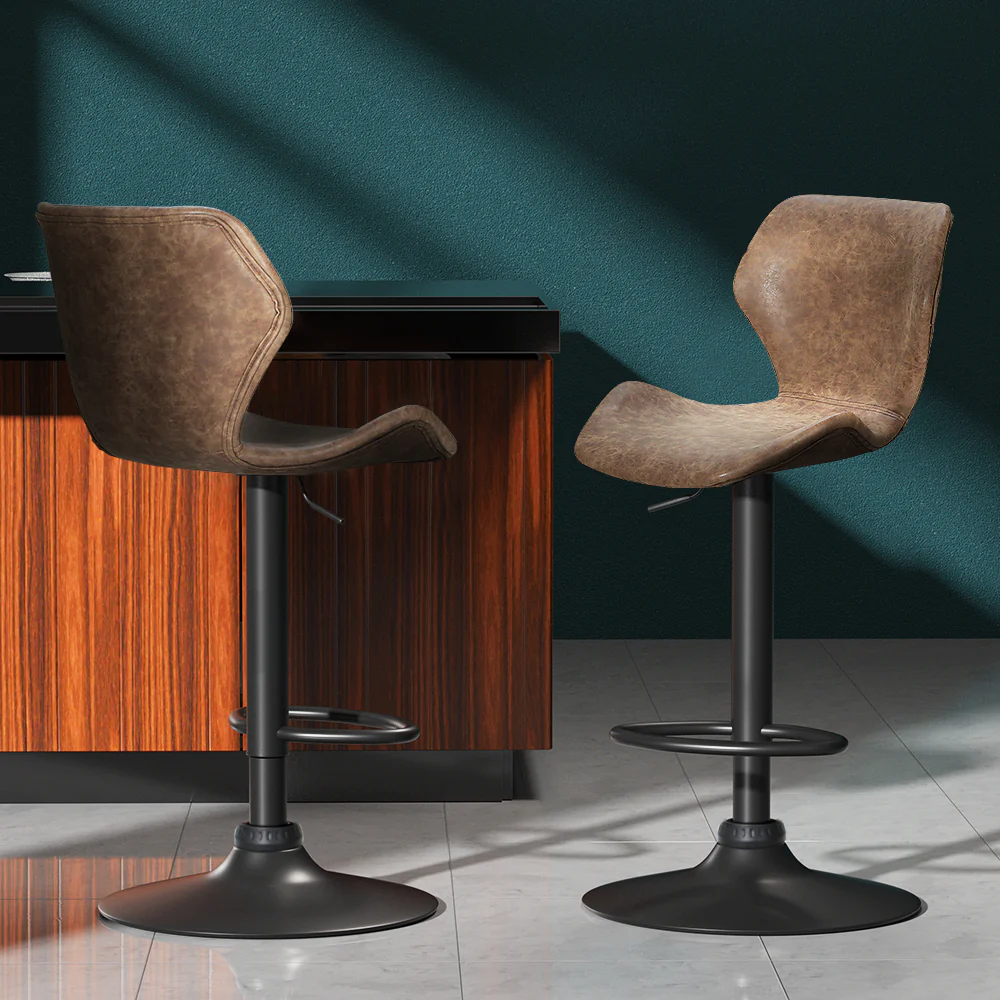 Artiss Bar Stools Kitchen Counter Stools Swivel Gas Lift Vintage Chairs Brown x2 - Image 8