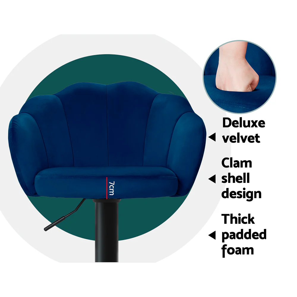 Artiss 2x Bar Stools Gas Lift Velvet Blue - Image 7