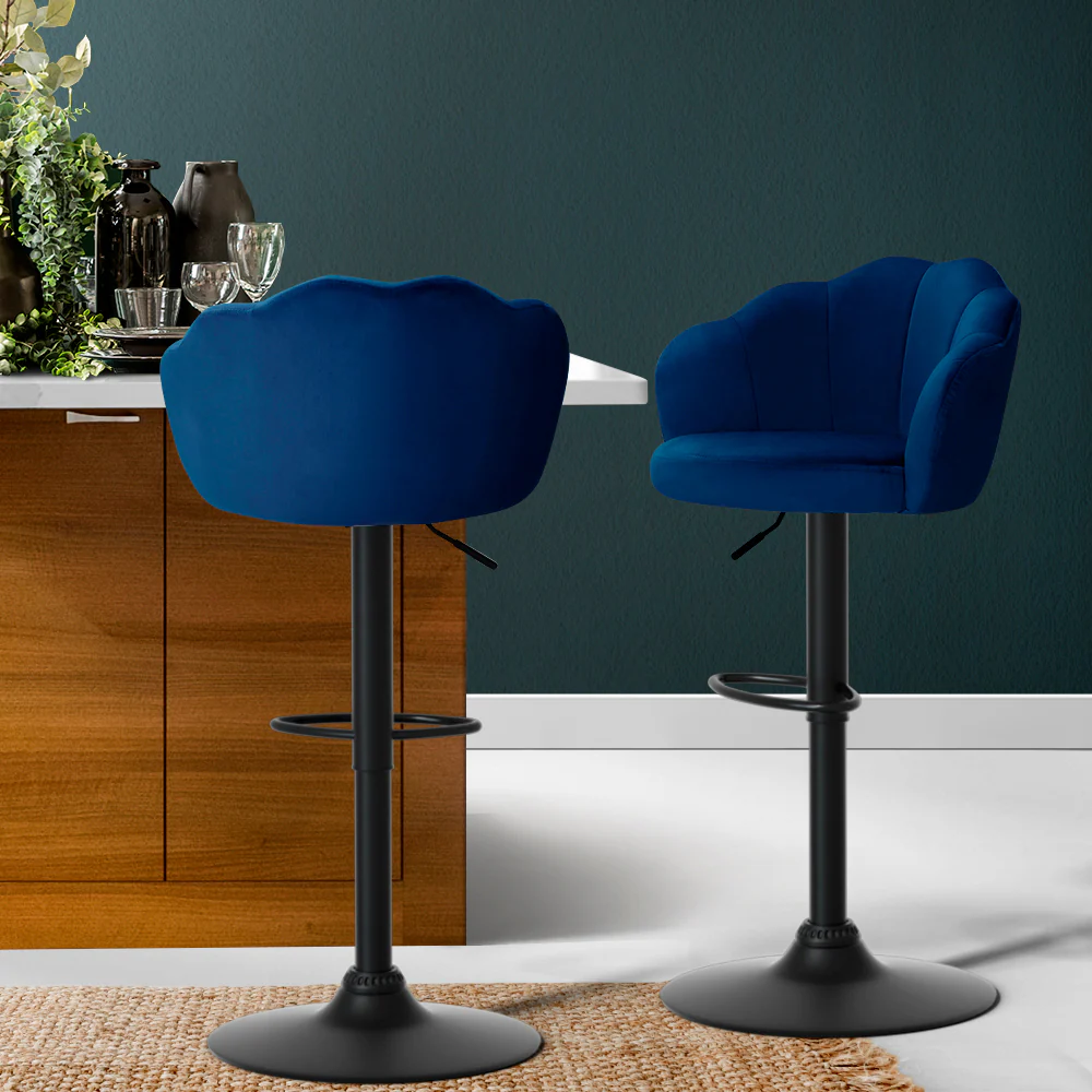 Artiss 2x Bar Stools Gas Lift Velvet Blue - Image 8