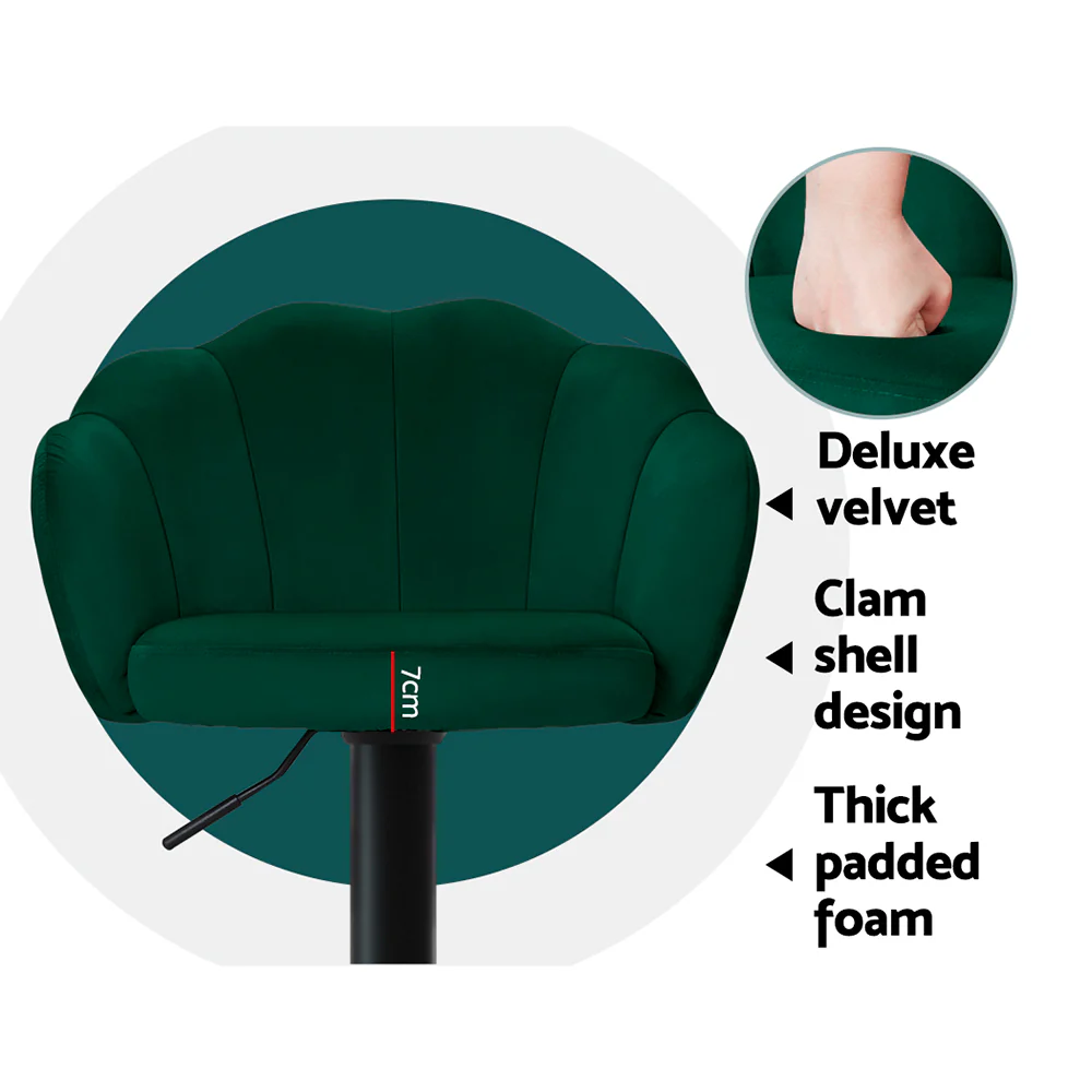 Artiss 2x Bar Stools Gas Lift Velvet Green - Image 7