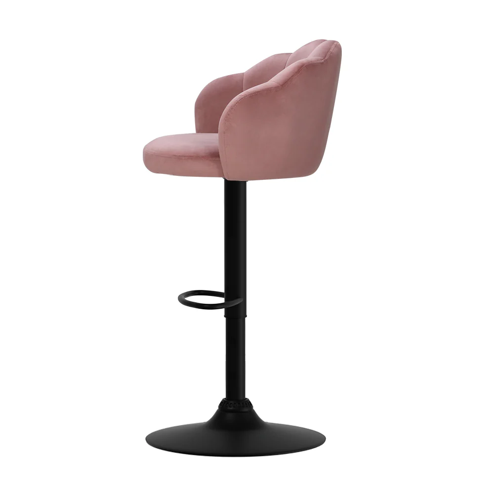 Artiss 2x Bar Stools Gas Lift Velvet Pink - Image 4