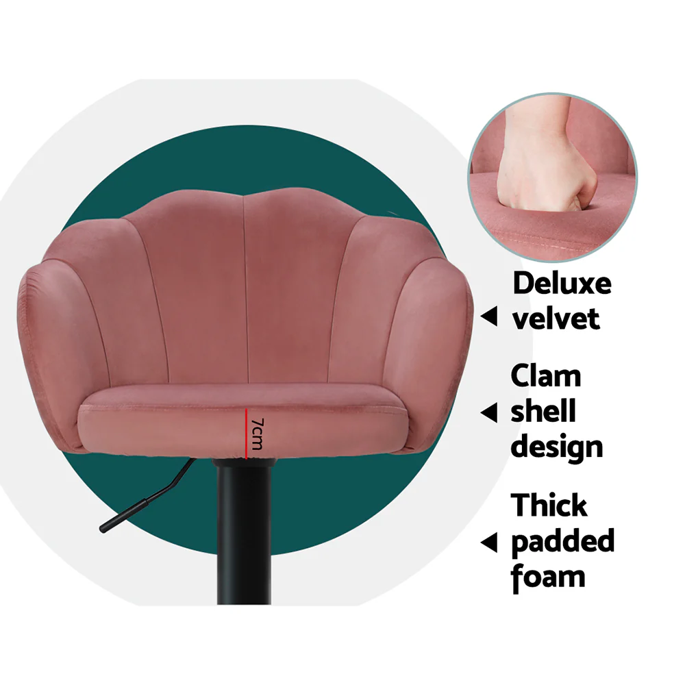 Artiss 2x Bar Stools Gas Lift Velvet Pink - Image 7