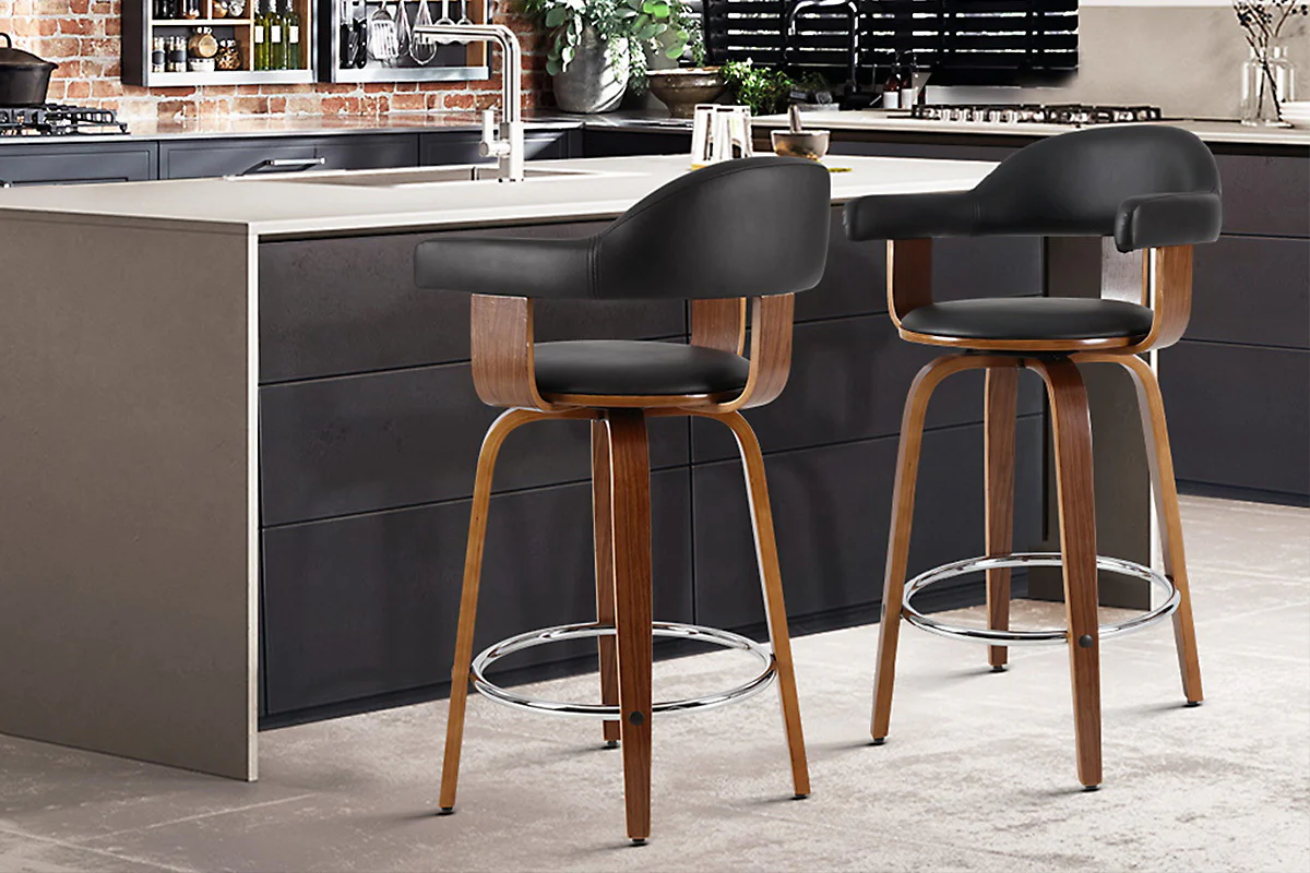 Artiss 2x Bar Stools Leather Seat Wooden Legs - Image 10