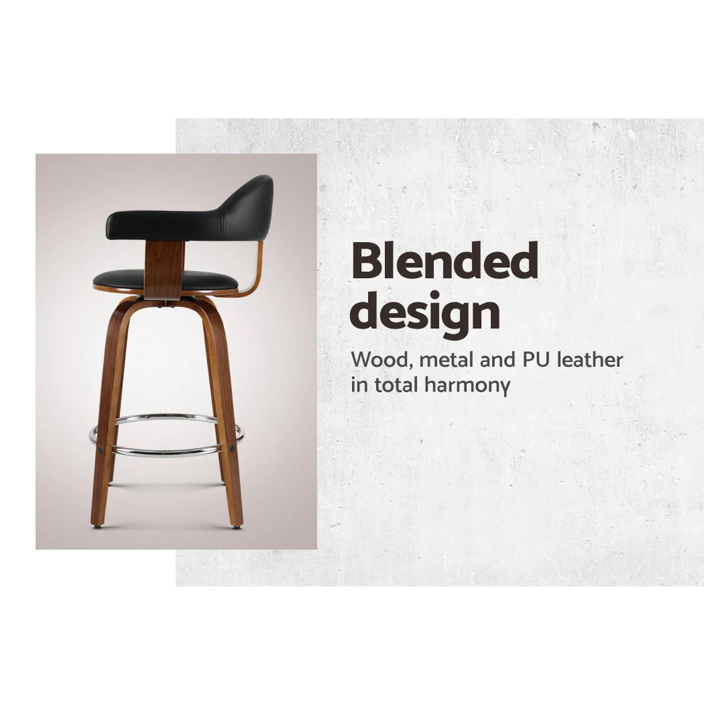 Artiss 2x Bar Stools Leather Seat Wooden Legs - Image 4