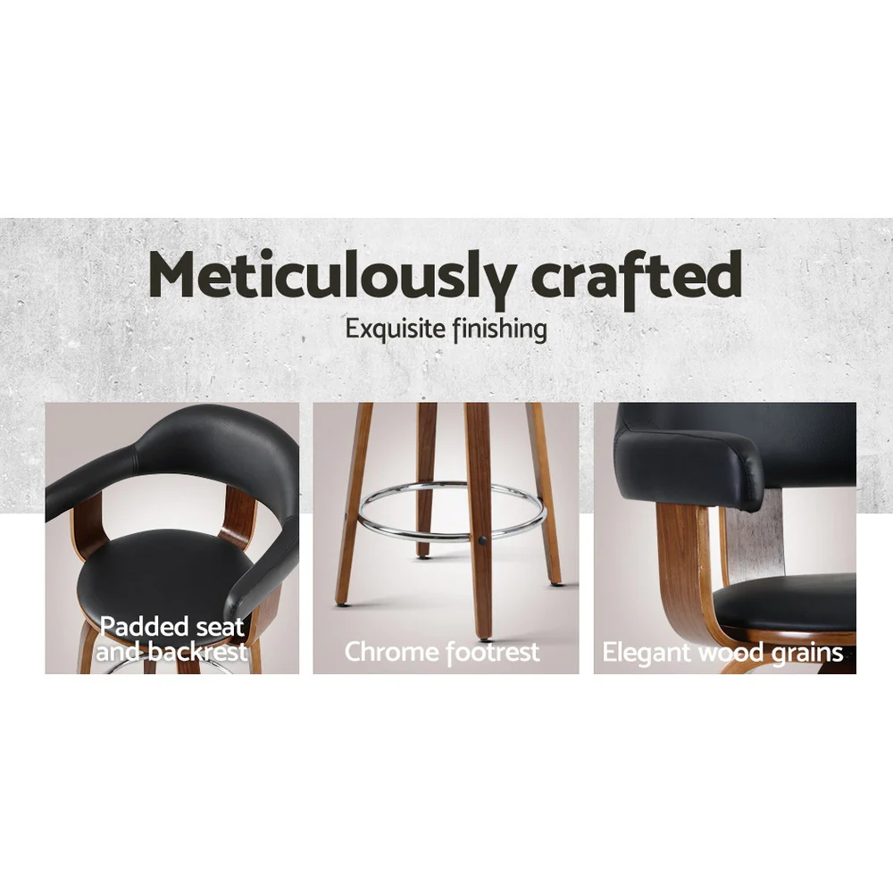 Artiss 2x Bar Stools Leather Seat Wooden Legs - Image 6