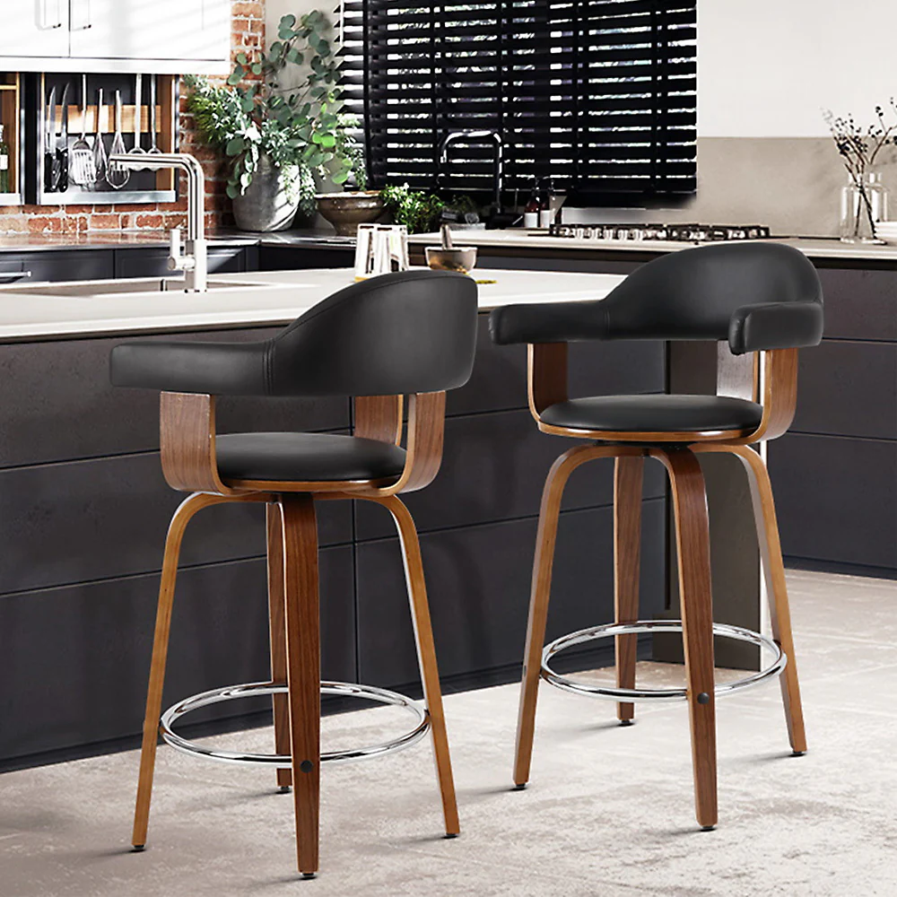 Artiss 2x Bar Stools Leather Seat Wooden Legs - Image 9