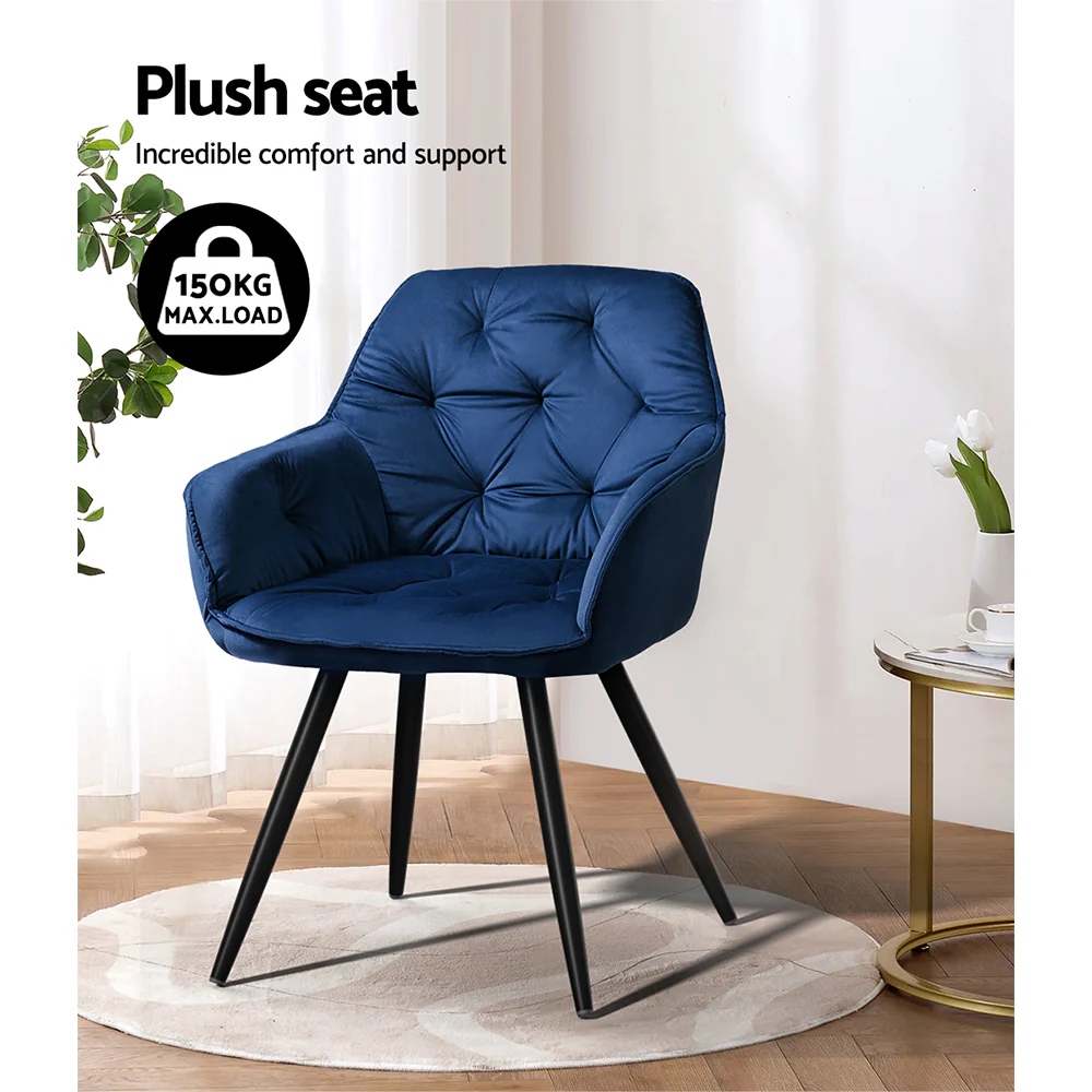 Artiss Dining Chairs Set of 2 Velvet Diamond Tufted Armchair Blue - Image 6
