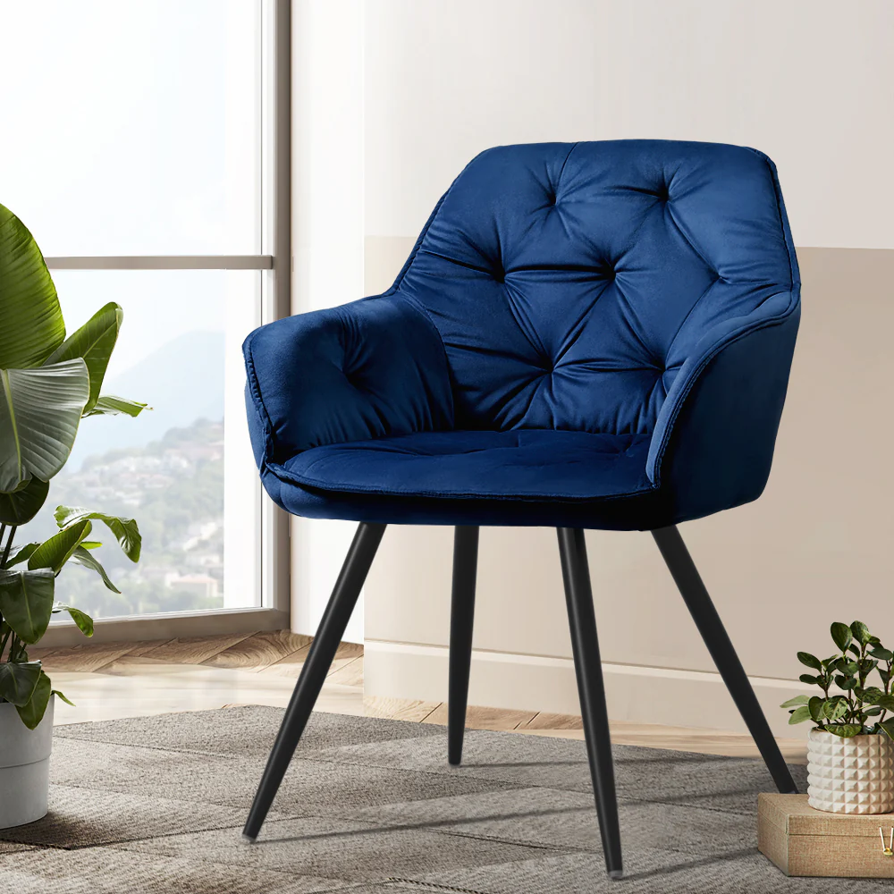 Artiss Dining Chairs Set of 2 Velvet Diamond Tufted Armchair Blue - Image 8