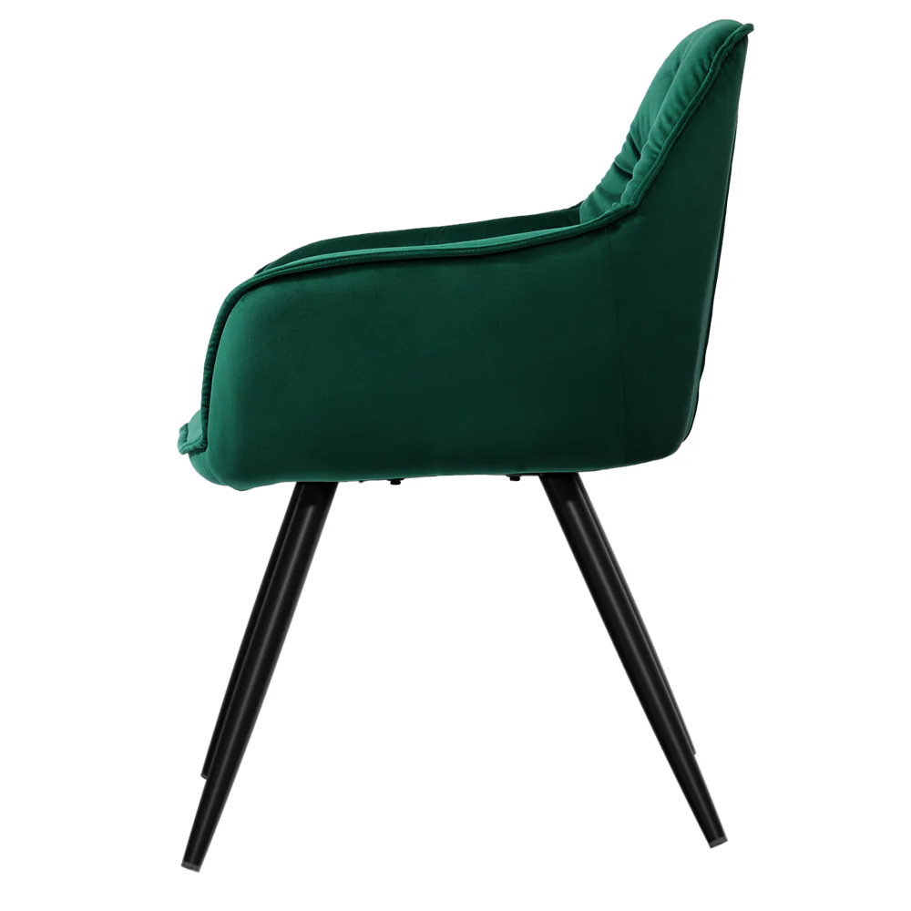 Artiss Dining Chairs Set of 2 Velvet Diamond Tufted Armchair Green - Image 4