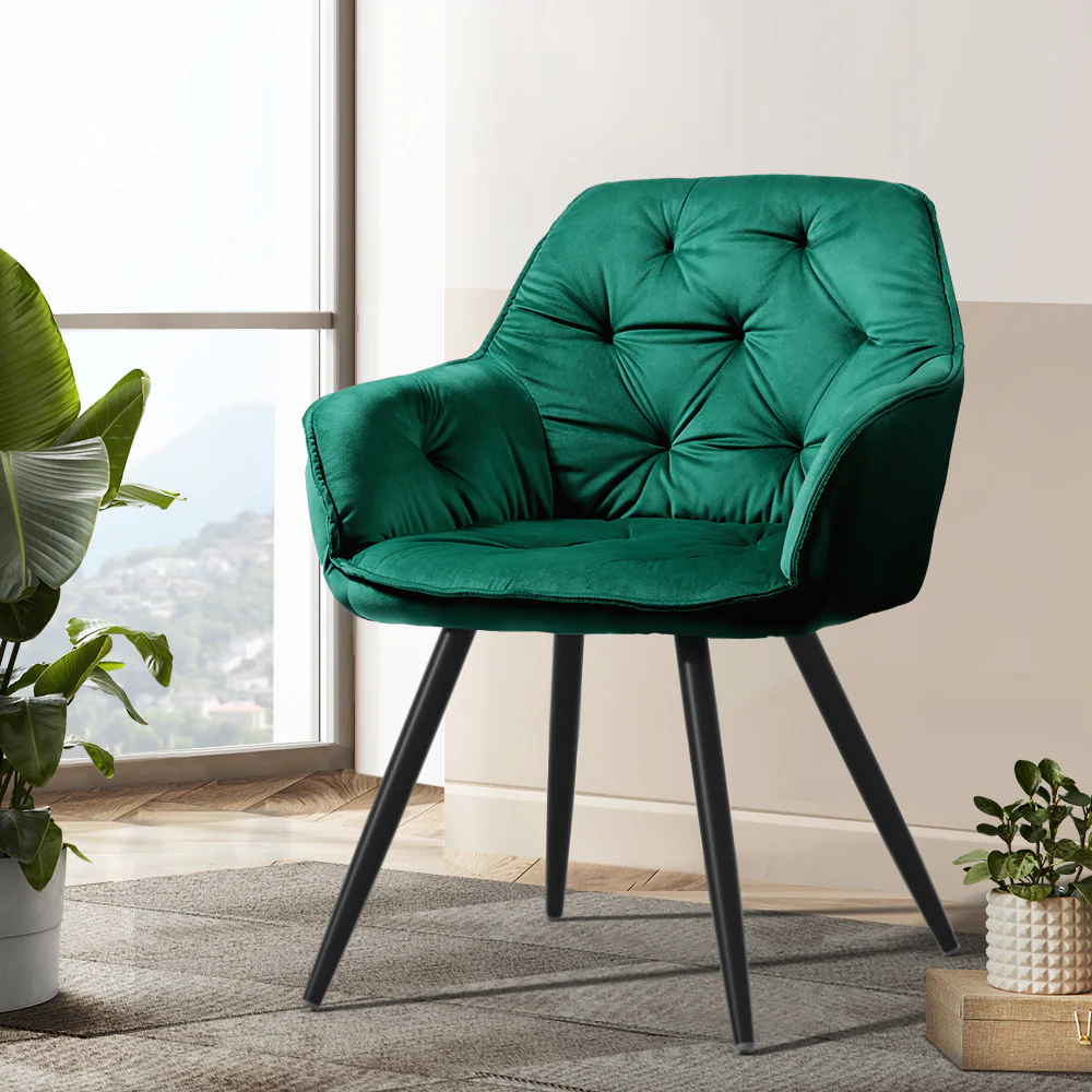 Artiss Dining Chairs Set of 2 Velvet Diamond Tufted Armchair Green - Image 8