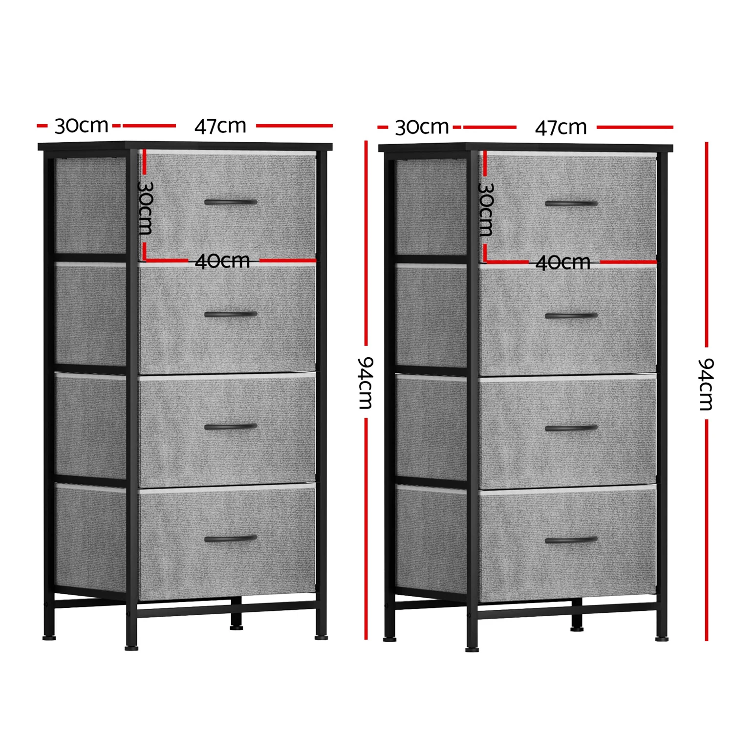 Artiss Set of 2 Chest of 4 Drawers Storage Dresser Tallboy Grey - Image 2