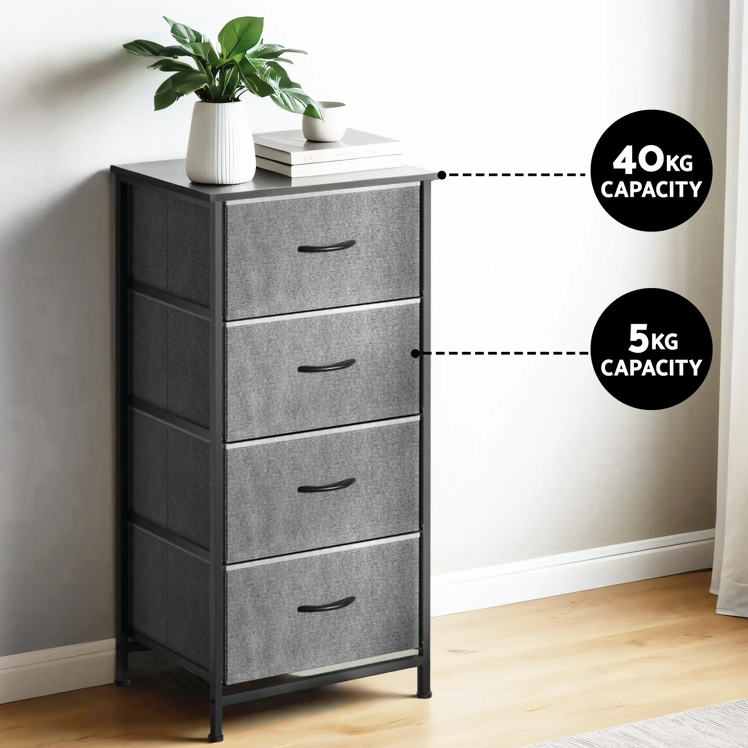 Artiss Set of 2 Chest of 4 Drawers Storage Dresser Tallboy Grey - Image 5