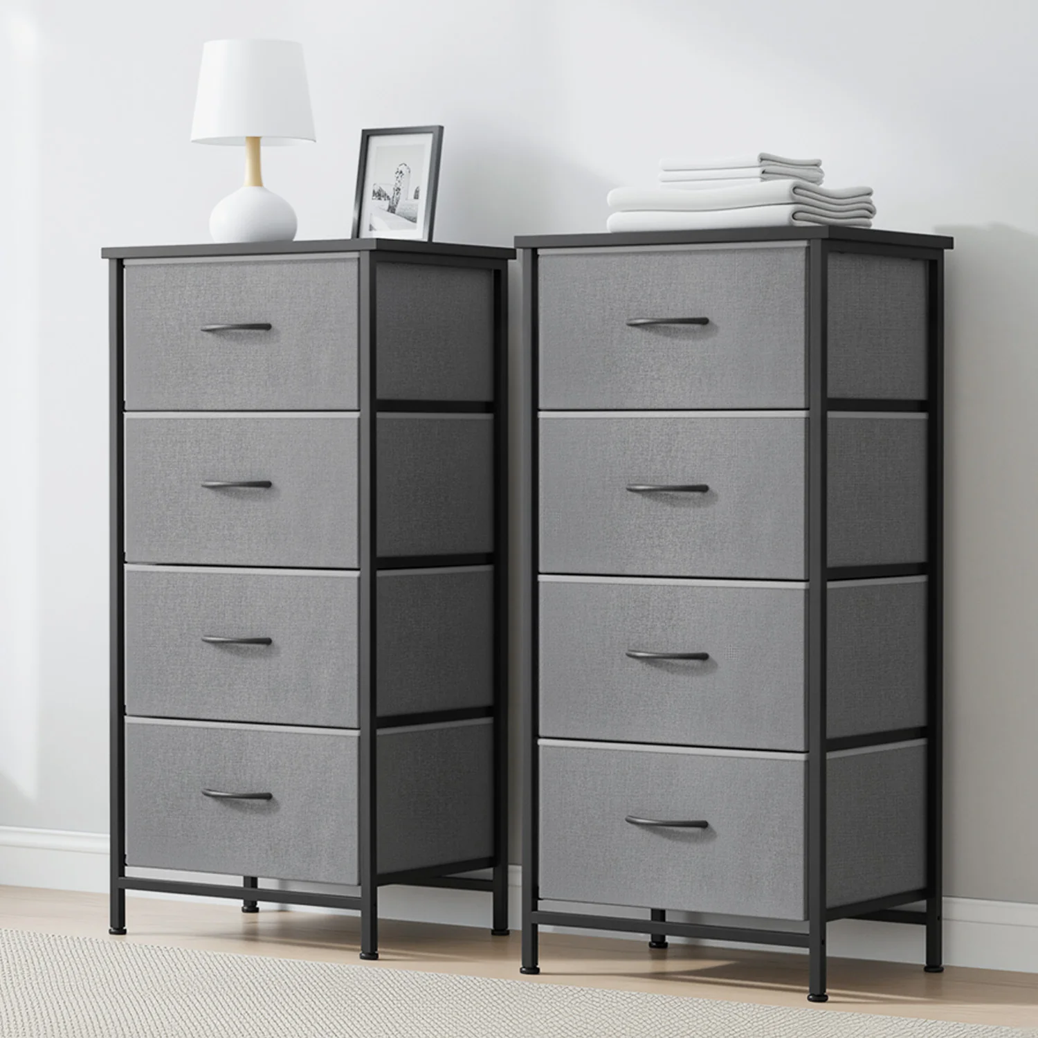 Artiss Set of 2 Chest of 4 Drawers Storage Dresser Tallboy Grey - Image 6