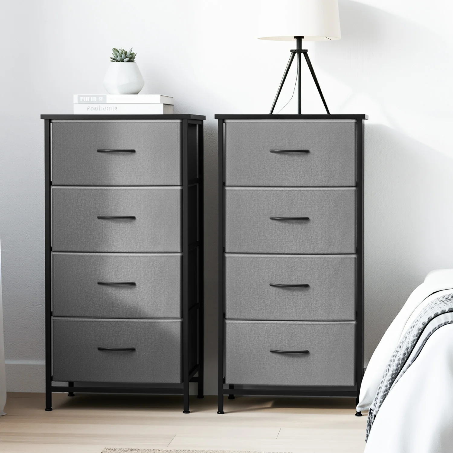Artiss Set of 2 Chest of 4 Drawers Storage Dresser Tallboy Grey - Image 7