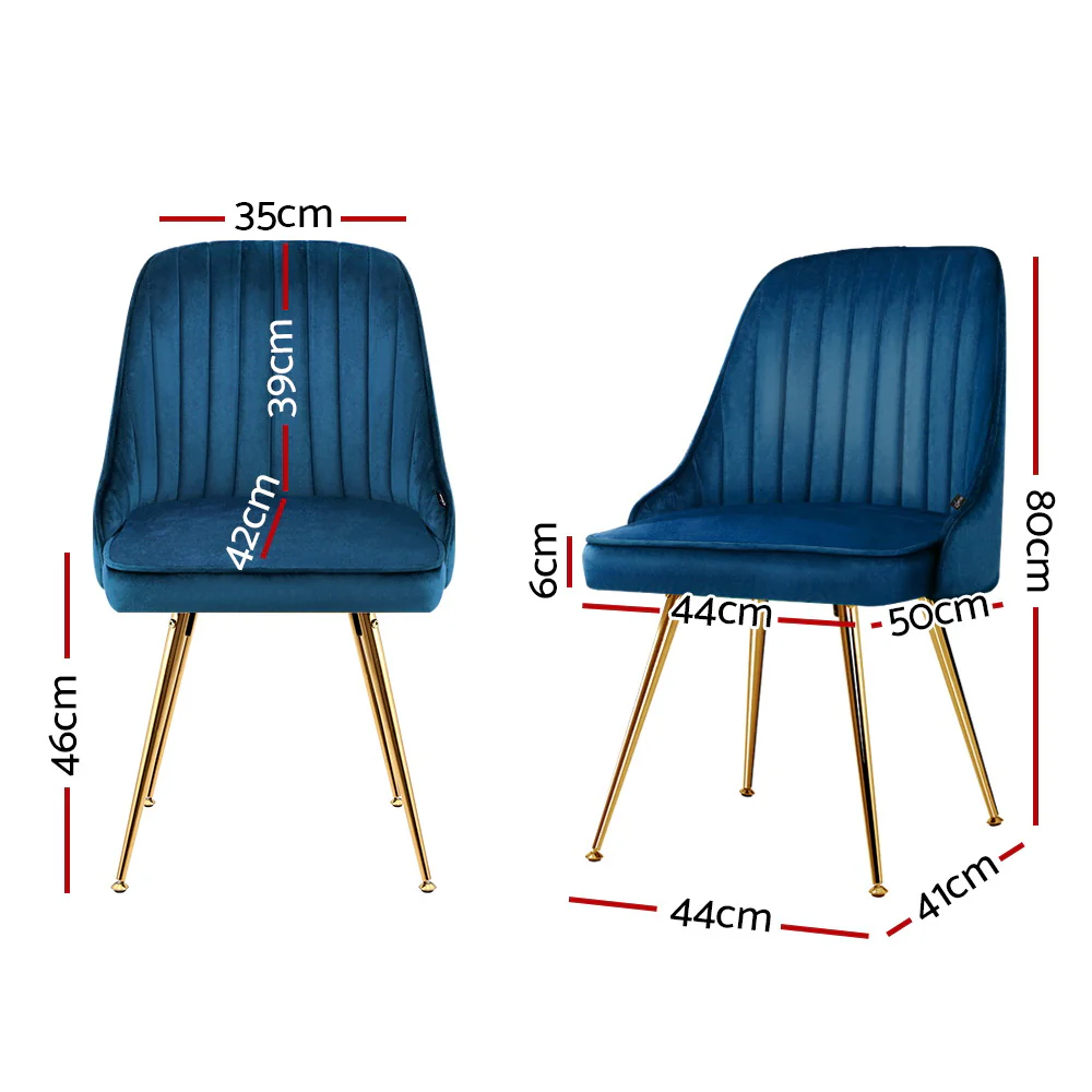 Artiss Dining Chairs Set of 2 Velvet Channel Tufted Blue - Image 3
