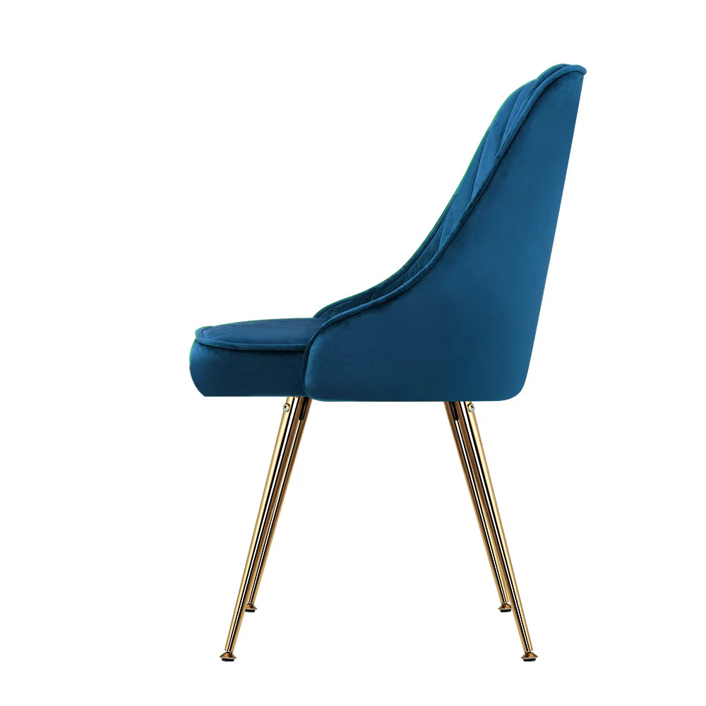 Artiss Dining Chairs Set of 2 Velvet Channel Tufted Blue - Image 5