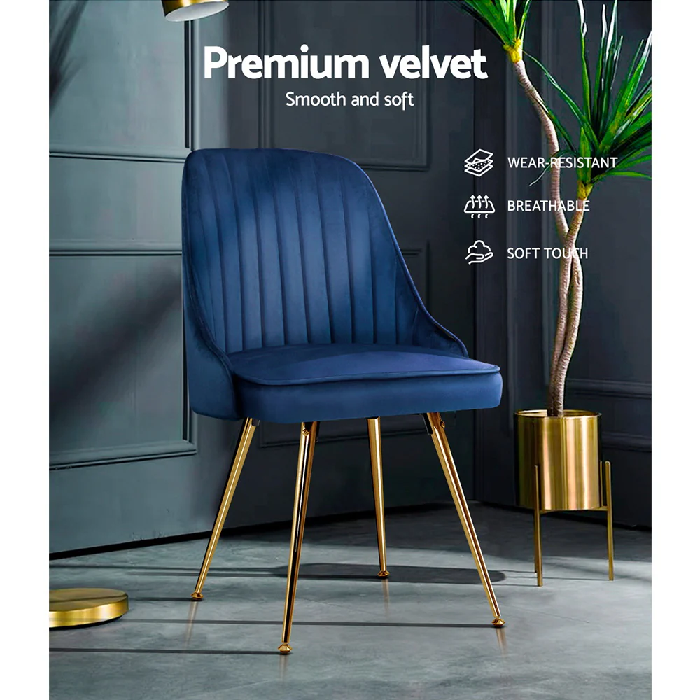Artiss Dining Chairs Set of 2 Velvet Channel Tufted Blue - Image 6